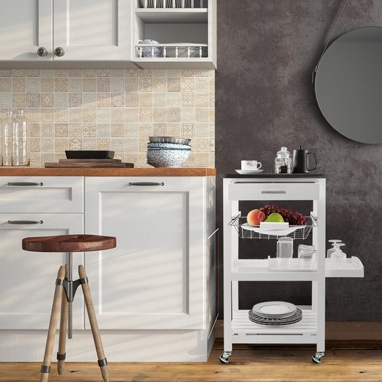 Ibenzoa® Kleine keukenwagen met roestvrijstalen werkblad en opbergruimte op wielen