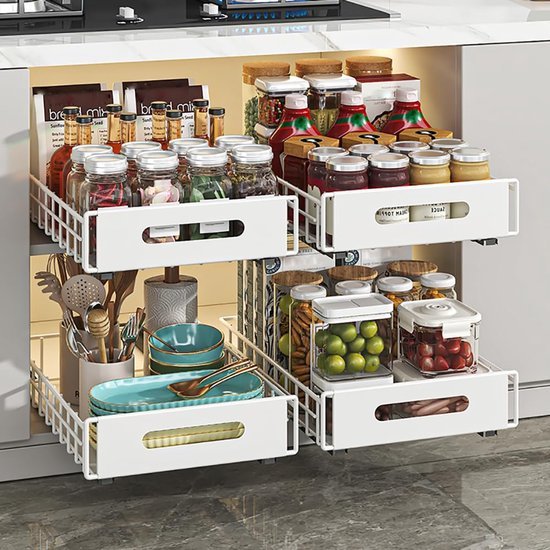 Ibenzoa® Telescopische schuifladen voor keukenkast, eenvoudig te installeren opbergsysteem