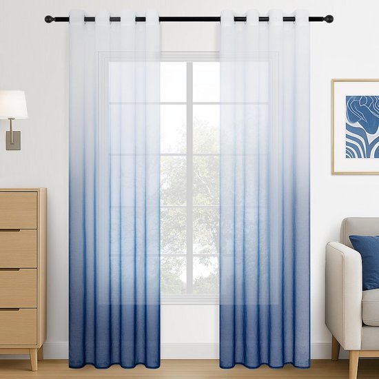 Ibenzoa® Tweekleurige semi-transparante gordijnen met kleurverloop en linnenlook
