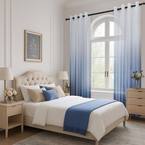 Ibenzoa® Tweekleurige semi-transparante gordijnen met kleurverloop en linnenlook