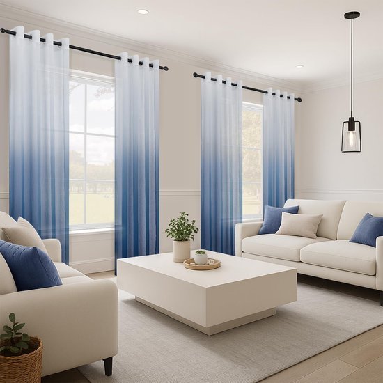 Ibenzoa® Tweekleurige semi-transparante gordijnen met kleurverloop en linnenlook