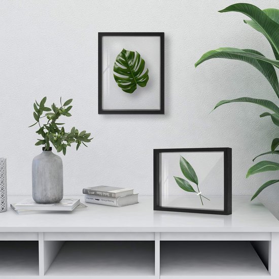 Ibenzoa® Stijlvolle zwevende fotolijst in zwart hout met dubbel glas voor elk interieur