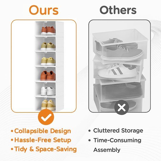 Ibenzoa® Ruimtebesparende stapelbare schoenenboxen met transparante deuren voor maat 46