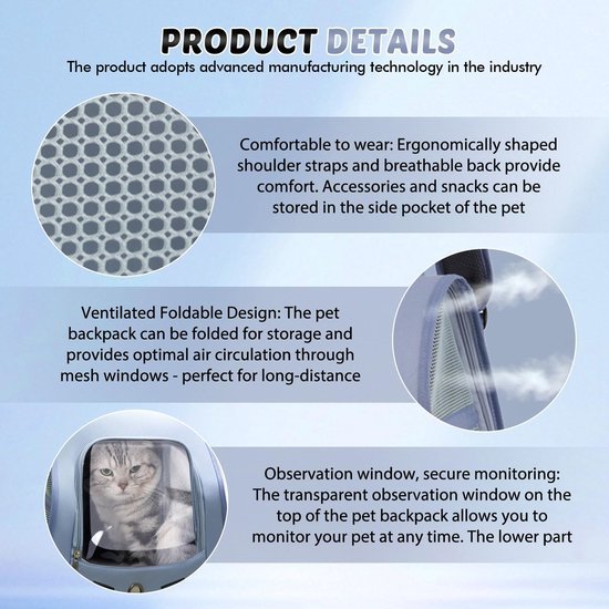Ibenzoa® Draagbare en ademende rugzak voor kleine honden en katten tot 10 kg