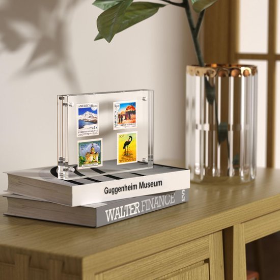 Unyqoos® Set van drie frameloze acryl fotolijsten voor dubbelzijdig gebruik op bureau