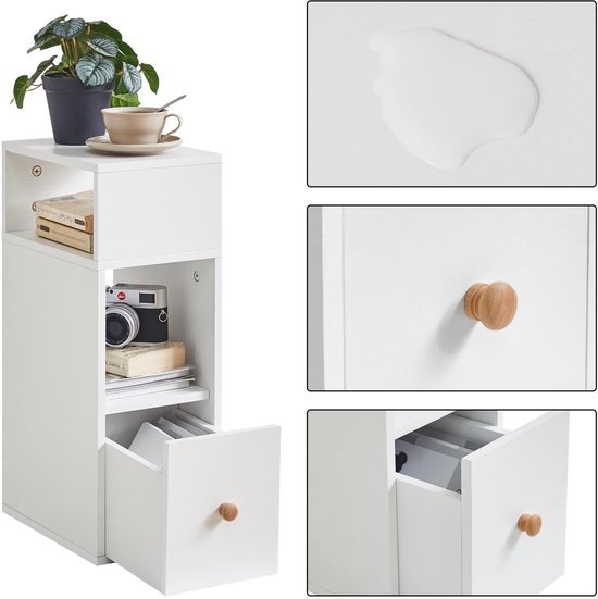 Ibenzoa® Set van 2 ruimtebesparende witte nachtkastjes met lade en open vakken