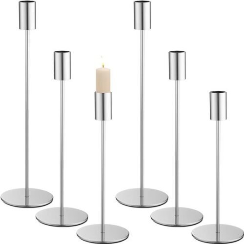 Ibenzoa® Zesdelige set zilverkleurige kandelaren voor feestelijke tafeldecoratie