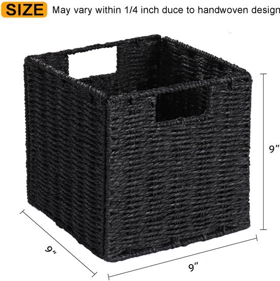Ibenzoa® Handgeweven opvouwbare kubusvormige opbergmanden set van 2 voor veelzijdige organisatie thuis Ibenzoa® Handgeweven opvouwbare kubusvormige opbergmanden set van 2 voor veelzijdige organisatie thuis