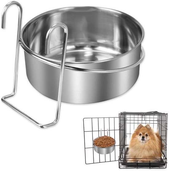 Ibenzoa® Roestvrijstalen hangende voerbak voor huisdieren in kooi met eenvoudig gebruik