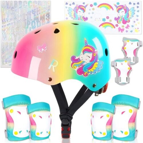 Unyqoos® Verstelbare kinderhelm en beschermingsset met stickers voor 3-8 jaar Unyqoos® Verstelbare kinderhelm en beschermingsset met stickers voor 3-8 jaar