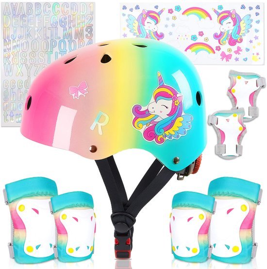 Unyqoos® Verstelbare kinderhelm en beschermingsset met stickers voor 3-8 jaar Unyqoos® Verstelbare kinderhelm en beschermingsset met stickers voor 3-8 jaar