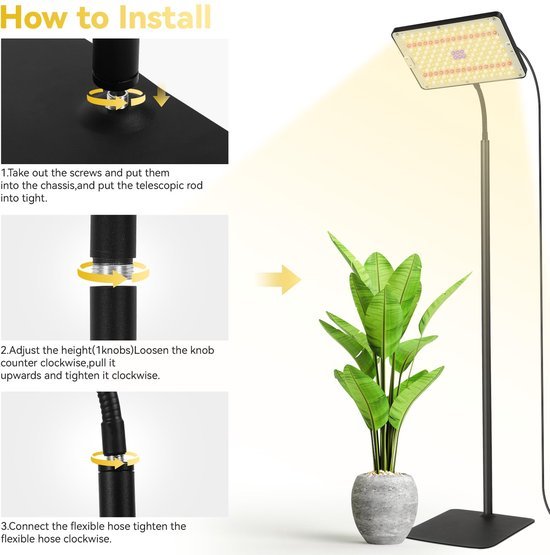 Ibenzoa® Verstelbare LED Plantenlamp met Timer en Dimbare Lichtniveaus voor Binnenplanten