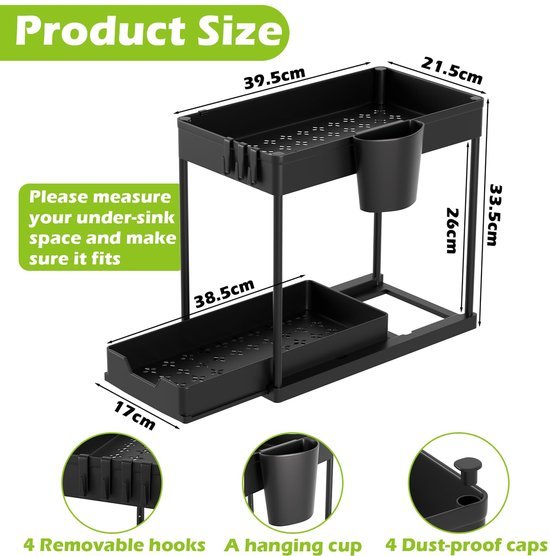 Ibenzoa® Dubbele onderkast organizer met schuiflade en accessoires voor badkamer en keuken Ibenzoa® Dubbele onderkast organizer met schuiflade en accessoires voor badkamer en keuken