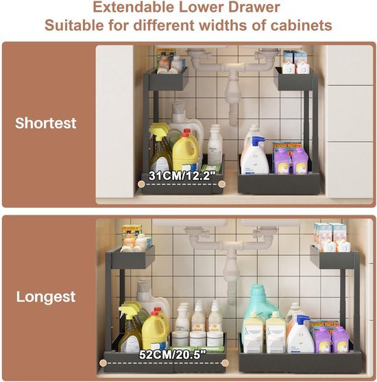 Ibenzoa® Ruimtebesparende organiser met verstelbare lades voor onder de gootsteen