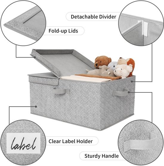 Ibenzoa® Grijze stoffen opbergdozen met deksel voor veelzijdige opslag en organisatie