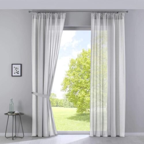 Ibenzoa® Set van twee lichtdoorlatende gordijnen met katoenen en polyester mix