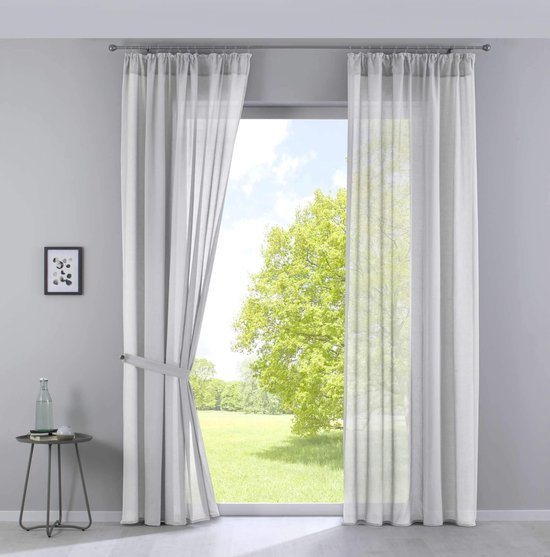 Ibenzoa® Set van twee lichtdoorlatende gordijnen met katoenen en polyester mix