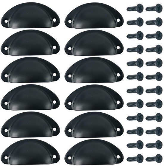 Ibenzoa® Set van 12 Retro Zwarte Halve Maan Kastgrepen voor Meubels