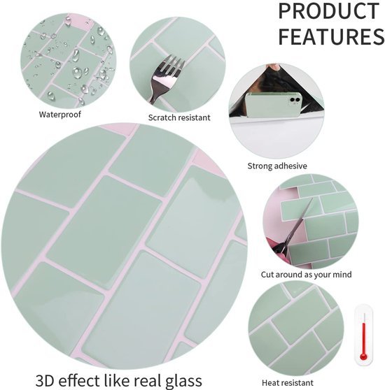 Ibenzoa® Waterdichte 3D-wandtegelstickers voor keuken en badkamer, set van 10