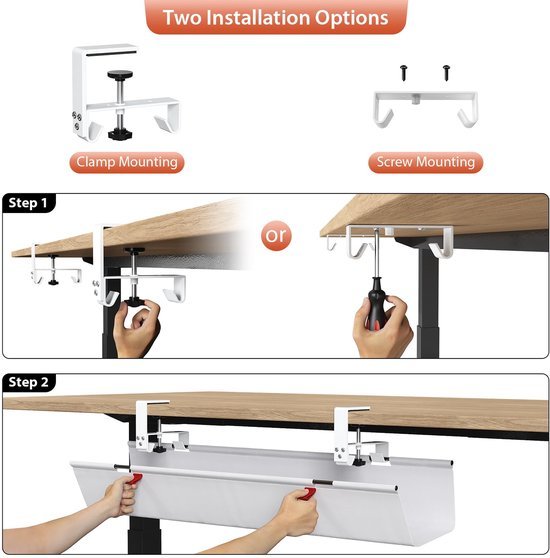 Ibenzoa® Witte kabelmanagement goot met klem en schroefmontage voor bureau
