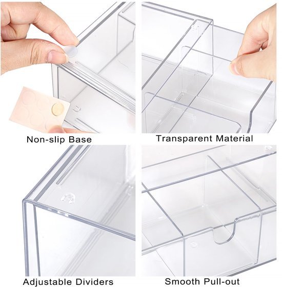 Ibenzoa® Set van drie doorzichtige acryl opbergdozen met stapelbare laden en scheidingswanden Ibenzoa® Set van drie doorzichtige acryl opbergdozen met stapelbare laden en scheidingswanden