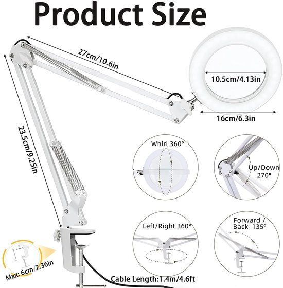 Ibenzoa® Verstelbare LED Vergrootlamp met Klem en Standaard voor Diverse Toepassingen