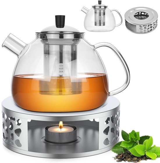 Unyqoos® Glazen theepot met zeef en voor 1500ml