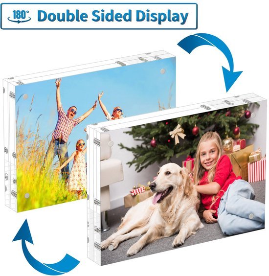 Unyqoos® Set van drie frameloze acryl fotolijsten voor dubbelzijdig gebruik op bureau