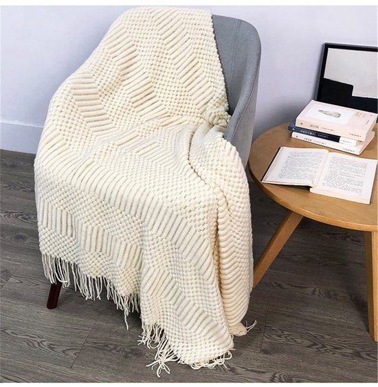 Ibenzoa® Zachte en veelzijdige gebreide deken voor bank of bed in beige tint