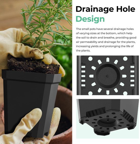 Unyqoos® Set van 100 kunststof kweekpotten voor binnen en buiten gebruik