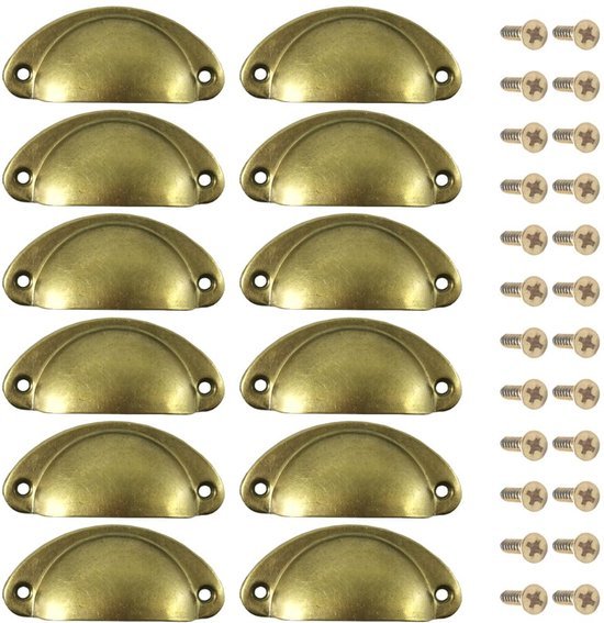 Ibenzoa® Set van 12 metalen retro schelpgrepen voor kasten en lades