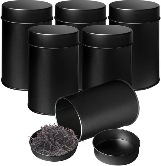 Ibenzoa® Set van 6 aromadichte zilveren theeblikjes voor opslag van thee en kruiden