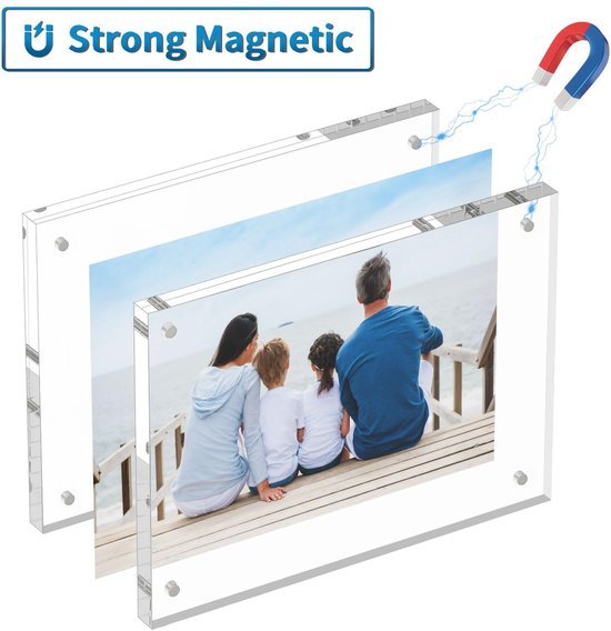 Unyqoos® Set van drie frameloze acryl fotolijsten voor dubbelzijdig gebruik op bureau