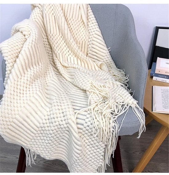 Ibenzoa® Zachte en veelzijdige gebreide deken voor bank of bed in beige tint