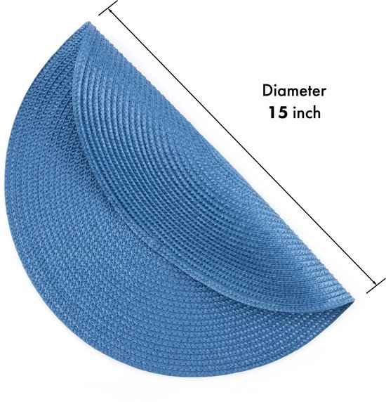 Ibenzoa® Set van 6 Blauwe Ronde Placemats voor Eettafel, Afwasbaar en Hittebestendig