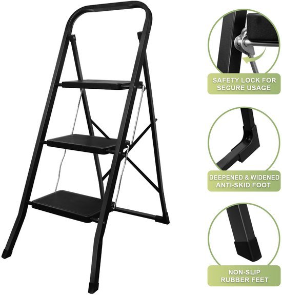 Ibenzoa® Inklapbare ladder met drie treden voor veilig gebruik in huis en kantoor Ibenzoa® Inklapbare ladder met drie treden voor veilig gebruik in huis en kantoor