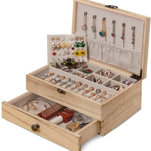 Ibenzoa® Landelijk Houten Sieradenkistje met Dubbel Dek voor Dames en Meisjes