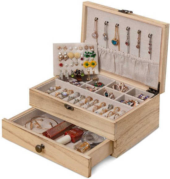 Ibenzoa® Landelijk Houten Sieradenkistje met Dubbel Dek voor Dames en Meisjes Ibenzoa® Landelijk Houten Sieradenkistje met Dubbel Dek voor Dames en Meisjes