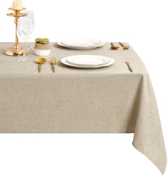 Ibenzoa® Beige tafelkleed met linnenlook voor diverse gelegenheden 135 x 135 cm