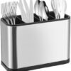 Ibenzoa® Roestvrijstalen bestekhouder met vier vakken en afneembare lekbak voor keuken