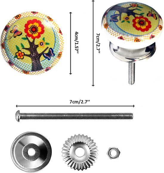 Ibenzoa® Set van 8 handgeschilderde keramische knoppen met vogelontwerpen voor meubels