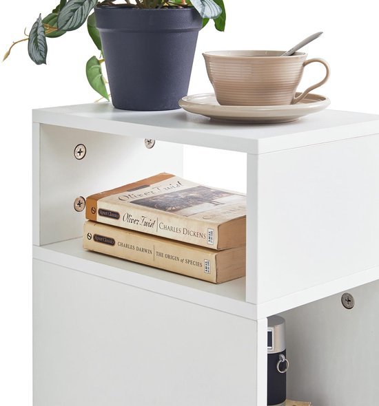Ibenzoa® Set van 2 ruimtebesparende witte nachtkastjes met lade en open vakken