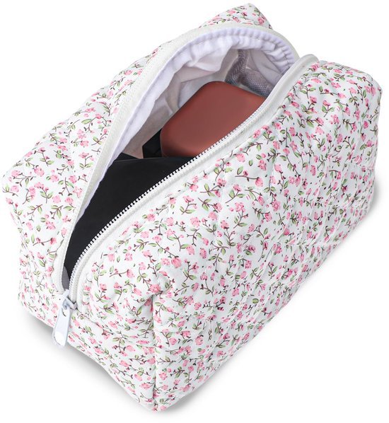 Ibenzoa® Roze gewatteerde toilettas met bloemmotief en ruime capaciteit voor make-up Ibenzoa® Roze gewatteerde toilettas met bloemmotief en ruime capaciteit voor make-up