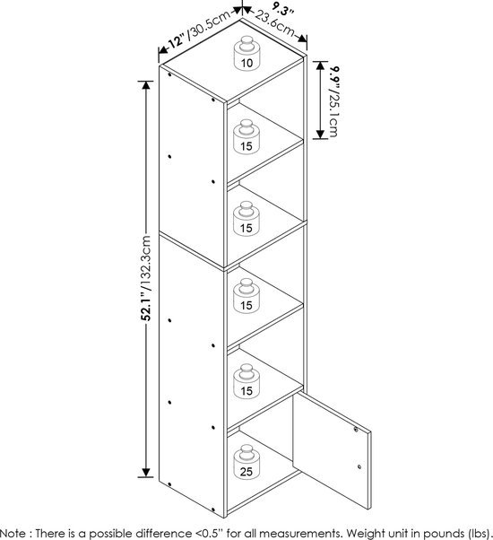 Ibenzoa® Elegant zwart houten boekenrek met vijf planken en opbergkast