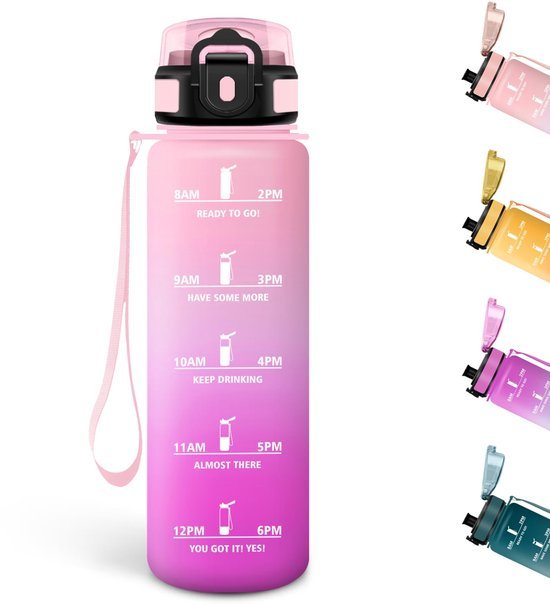 Ibenzoa® Roze sportieve drinkfles van 500 ml met tijdmarkering en lekvrije sluiting Ibenzoa® Roze sportieve drinkfles van 500 ml met tijdmarkering en lekvrije sluiting
