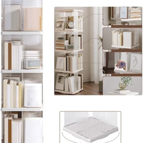 Ibenzoa® Draaibare boekenkast met vier niveaus voor compacte opbergruimte