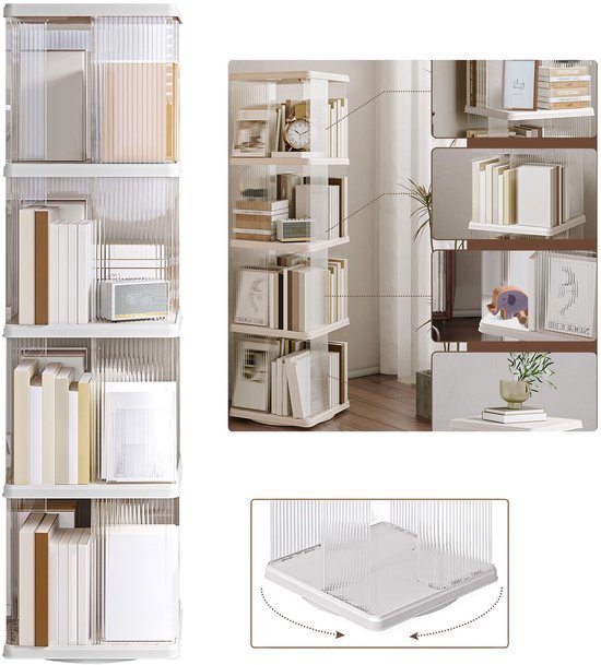 Ibenzoa® Draaibare boekenkast met vier niveaus voor compacte opbergruimte