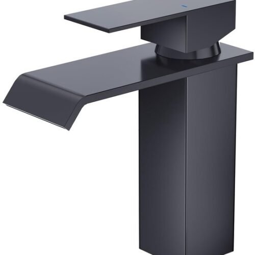 Ibenzoa® Moderne matzwarte badkamerkraan met watervaluitloop en afvoergarnituur