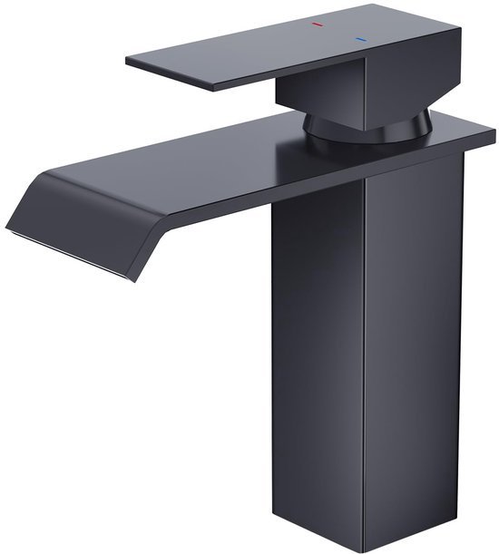 Ibenzoa® Moderne matzwarte badkamerkraan met watervaluitloop en afvoergarnituur Ibenzoa® Moderne matzwarte badkamerkraan met watervaluitloop en afvoergarnituur