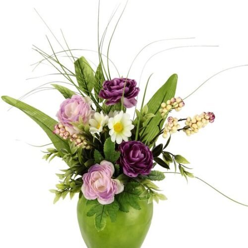 Ibenzoa® Kunstmatig Bloemstuk met Ranunkels in Appelvormige Pot voor Lente Decoratie